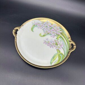 Antique Floral Tray Plate Handles Gold Bavaria Flowers Porcelain Hand Painted